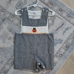 Silly Goose Boys Smocked Embroidered Halloween Jon Jon Romper Sz18m